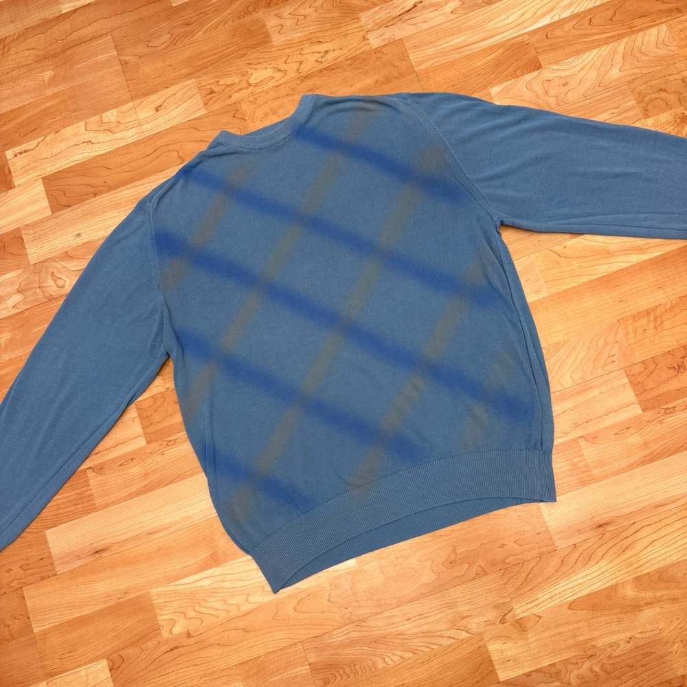 Daniele Fiesoli Mens Blue Cotton Argyle Spray Paint Crewneck Sweater Large Italy